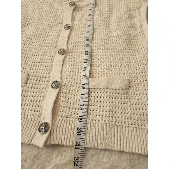 Lucky Brand Short Sleeve Knit Cardigan Cream Color Womens Medium Button Front - Picture 8 of 8